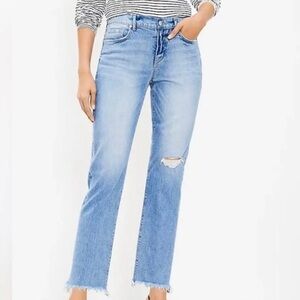 🆕 Loft | High Rise Straight Distressed Knee Crop Denim Jeans Plus Size 34/18